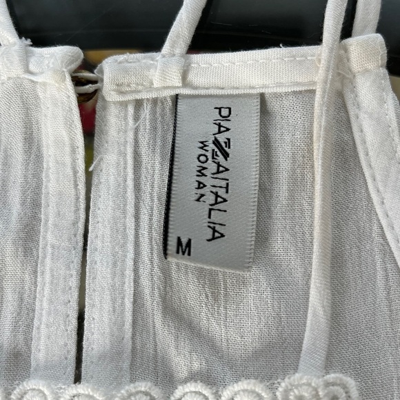 Piazza Italia Tank Top Cami Size M White Broderie Anglaise Tiered Made in Italy - Picture 8 of 15